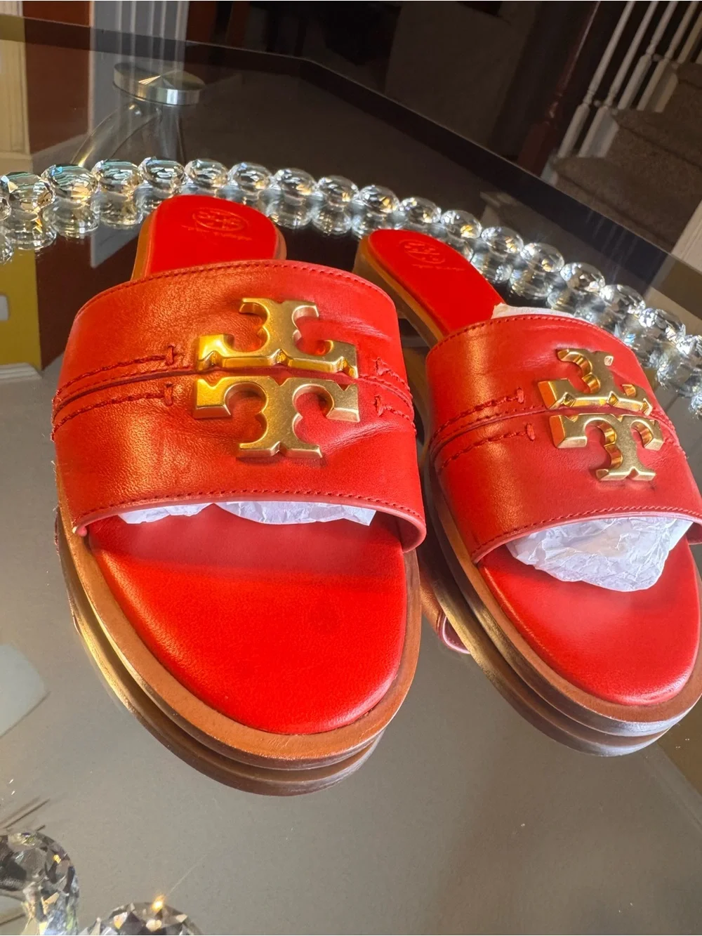 Tory Burch Tory Burch Red Leather Everly Slide Flats Size 8